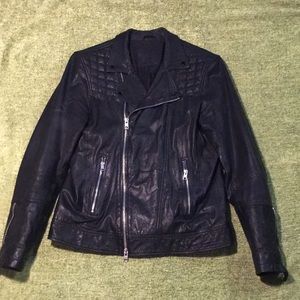 All Saints Men’s Leather Biker Jacket Large black